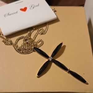 Sweet Girl Black and Gold Cross Necklace